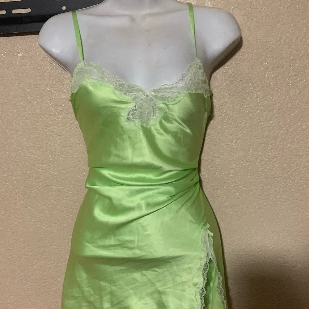 Victoria's Secret Lime Green Satin Chemise with Lace